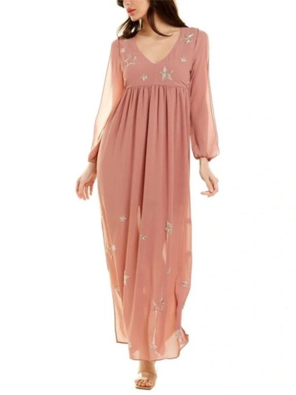 Chaser Beaded Star Maxi Dress Rosebud Blush Pink NWT Size XS Boho Fairy Whimsy